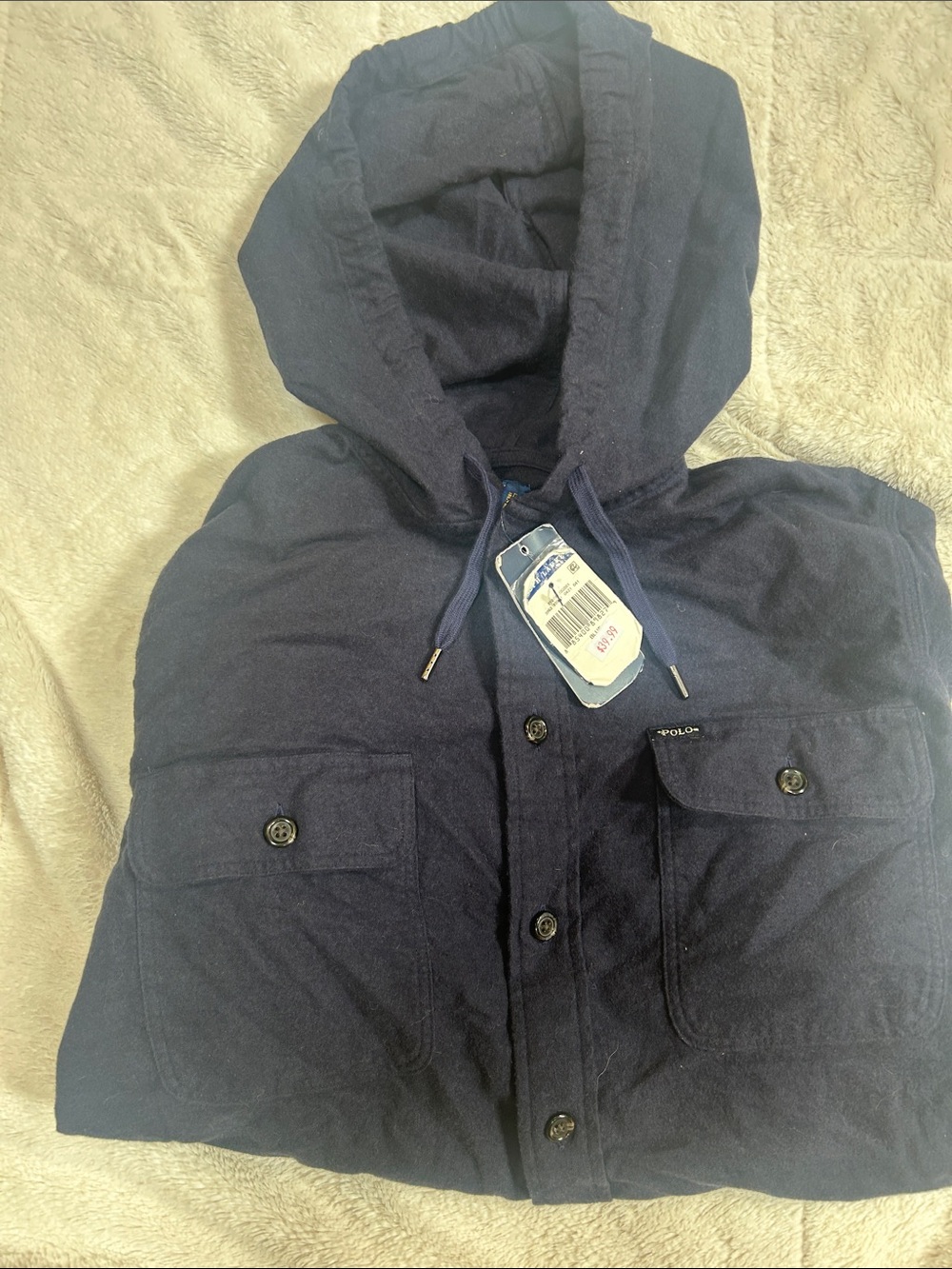 Polo by Ralph Lauren Navy Hooded Button-Front Shirt Jacket